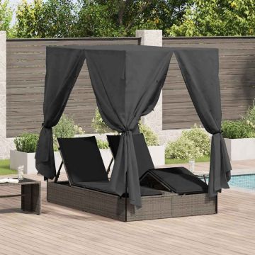 vidaXL Dvigubas saulės gultas Pilka 205 x 129 x 200 cm poliratanas