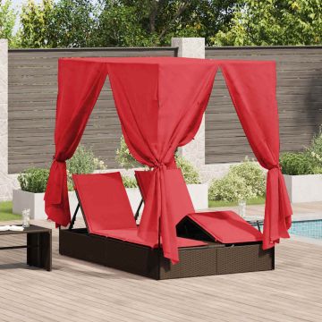 vidaXL Dvigubas saulės gultas Raudona 205 x 129 x 200 cm poliratanas