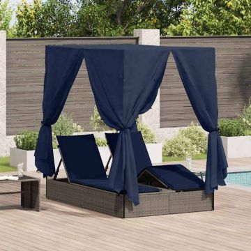 vidaXL Dvigubas saulės gultas Juoda 205 x 129 x 200 cm poliratanas