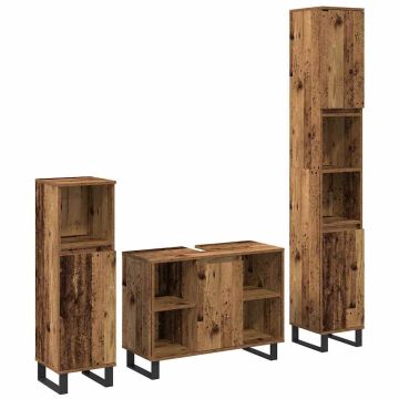 vidaXL Vonios baldų rinkinys su lentyna 3 pcs Ruda Apdirbta mediena
