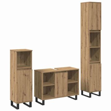 vidaXL Vonios baldų rinkinys su saugykla 3 pcs Ruda Apdirbta mediena