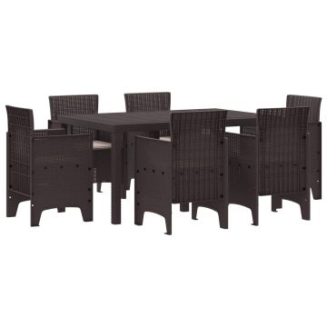vidaXL Sodo valgomojo komplektas 7 pcs Ruda Polt ratanas