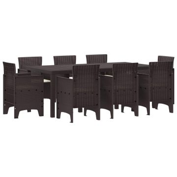 vidaXL Sodo valgomojo komplektas 9 pcs Ruda Polipropilenas
