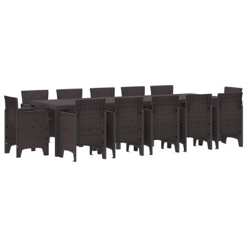 vidaXL Sodo valgomojo komplektas 13 pcs Ruda Poli ratanas