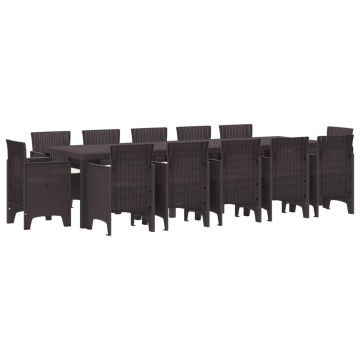 vidaXL Sodo valgomojo komplektas su pagalve 13 pcs Ruda Ratanas