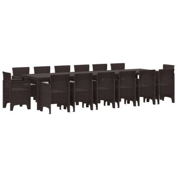 vidaXL Sodo valgomojo komplektas 15 pcs Ruda Polt ratanas