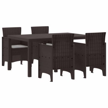 vidaXL Sodo valgomojo komplektas 5 pcs Ruda Polt ratanas