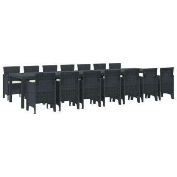 vidaXL Sodo valgomojo komplektas su pagalvėmis 15 pcs Antracitas PP