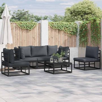 vidaXL Sodo Sofų Rinkinys su pagalve 6 pcs Juoda Aliuminis