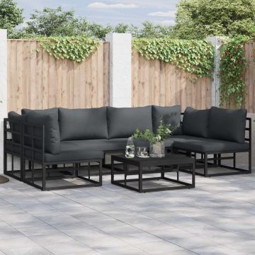 vidaXL Sodo Sofų Rinkinys su pagalve 6 pcs Juoda Aliuminis
