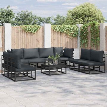 vidaXL Sodo Sofų Rinkinys su pagalve 8 pcs Juoda Aliuminis