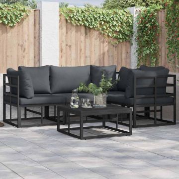 vidaXL Sodo Sofų Rinkinys su pagalve 4 pcs Juoda Aliuminis