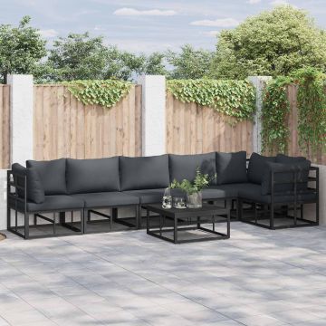 vidaXL Sodo Sofų Rinkinys su pagalve 6 pcs Juoda Aliuminis