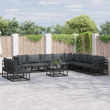 vidaXL Sodo Sofų Rinkinys su pagalve 11 pcs Juoda Aliuminis