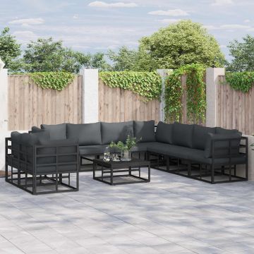 vidaXL Sodo Sofų Rinkinys su pagalve 10 pcs Juoda Aliuminis