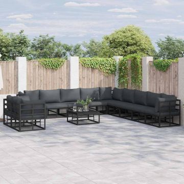 vidaXL Sodo Sofų Rinkinys su pagalve 12 pcs Juoda Aliuminis