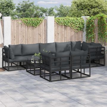 vidaXL Sodo Sofų Rinkinys su pagalve 8 pcs Juoda Aliuminis