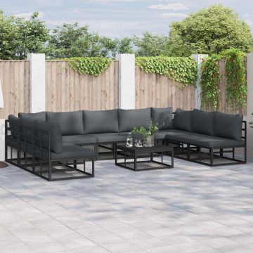 vidaXL Sodo Sofų Rinkinys su pagalve 10 pcs Juoda Aliuminis