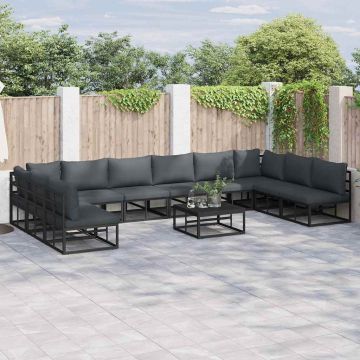 vidaXL Sodo Sofų Rinkinys su pagalve 11 pcs Juoda Aliuminis