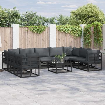 vidaXL Sodo Sofų Rinkinys su pagalve 9 pcs Juoda Aliuminis