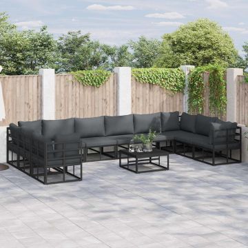 vidaXL Sodo Sofų Rinkinys su pagalve 11 pcs Juoda Aliuminis