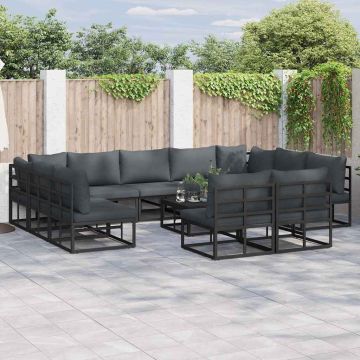 vidaXL Sodo Sofų Rinkinys su pagalve 11 pcs Juoda Aliuminis