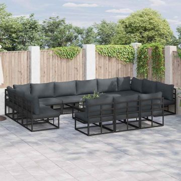 vidaXL Sodo Sofų Rinkinys su pagalve 13 pcs Juoda Aliuminis