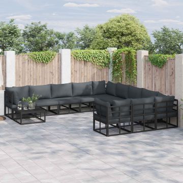 vidaXL Sodo Sofų Rinkinys su pagalve 12 pcs Juoda Aliuminis