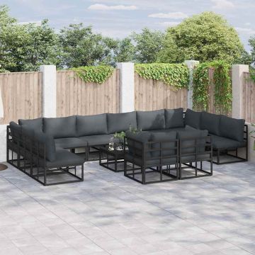 vidaXL Sodo Sofų Rinkinys su pagalve 13 pcs Juoda Aliuminis