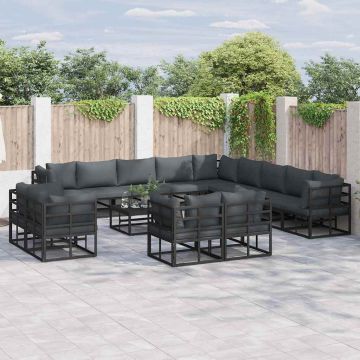 vidaXL Sodo Sofų Rinkinys su pagalve 14 pcs Juoda Aliuminis