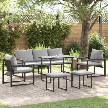vidaXL Sodo Sofų Rinkinys su pagalve 6 pcs Juoda Plienas