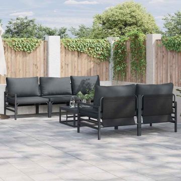 vidaXL Sodo Sofų Rinkinys su pagalve 6 pcs Juoda Plienas