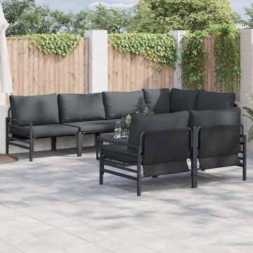 vidaXL Sodo Sofų Rinkinys su pagalve 7 pcs Juoda Plienas