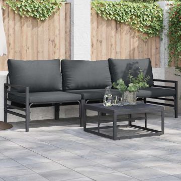 vidaXL Sodo Sofų Rinkinys su pagalve 4 pcs Juoda Plienas