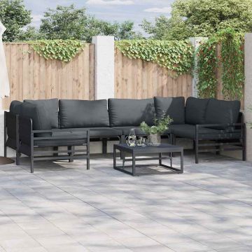 vidaXL Sodo Sofų Rinkinys su pagalve 7 pcs Juoda Plienas