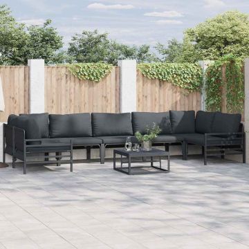 vidaXL Sodo Sofų Rinkinys su pagalve 8 pcs Juoda Plienas
