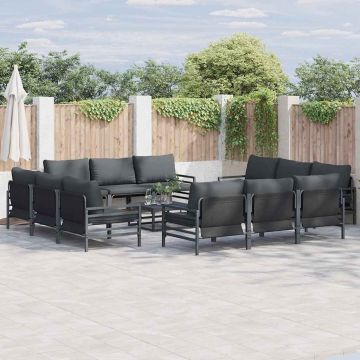 vidaXL Sodo Sofų Rinkinys su pagalve 13 pcs Juoda Plienas