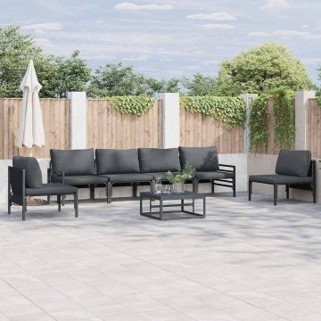vidaXL Sodo Sofų Rinkinys su pagalve 7 pcs Juoda Plienas
