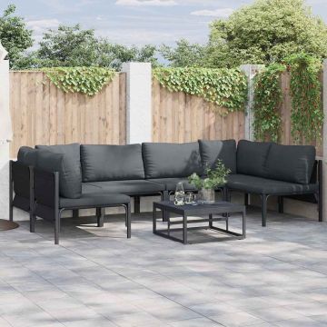 vidaXL Sodo Sofų Rinkinys su pagalve 7 pcs Juoda Plienas