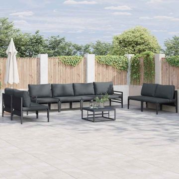 vidaXL Sodo Sofų Rinkinys su pagalve 8 pcs Juoda Plienas