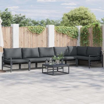 vidaXL Sodo Sofų Rinkinys su pagalve 7 pcs Juoda Plienas
