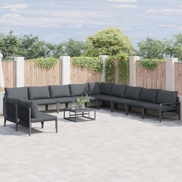 vidaXL Sodo Sofų Rinkinys su pagalve 11 pcs Juoda Plienas