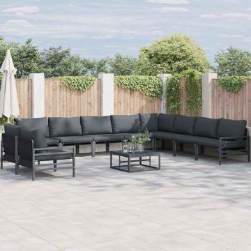 vidaXL Sodo Sofų Rinkinys su pagalve 10 pcs Juoda Plienas