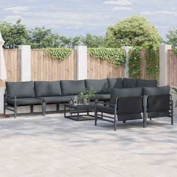 vidaXL Sodo Sofų Rinkinys su pagalve 9 pcs Juoda Plienas