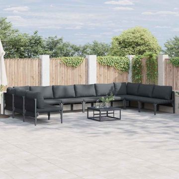 vidaXL Sodo Sofų Rinkinys su pagalve 11 pcs Juoda Plienas