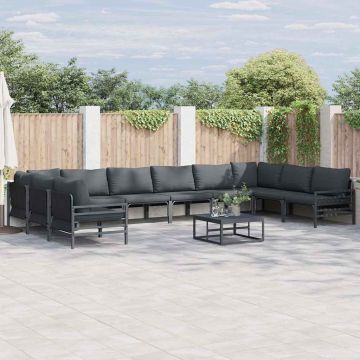 vidaXL Sodo Sofų Rinkinys su pagalve 10 pcs Juoda Plienas