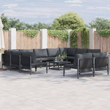 vidaXL Sodo Sofų Rinkinys su pagalve 12 pcs Juoda Plienas