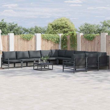 vidaXL Sodo Sofų Rinkinys su pagalve 12 pcs Juoda Plienas