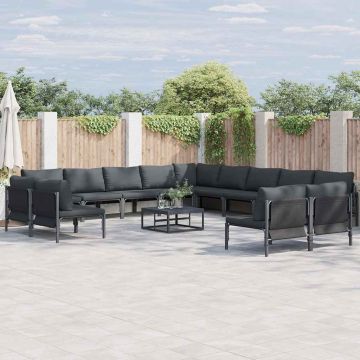 vidaXL Sodo Sofų Rinkinys su pagalve 14 pcs Juoda Plienas