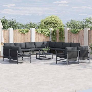 vidaXL Sodo Sofų Rinkinys su pagalve 13 pcs Juoda Plienas